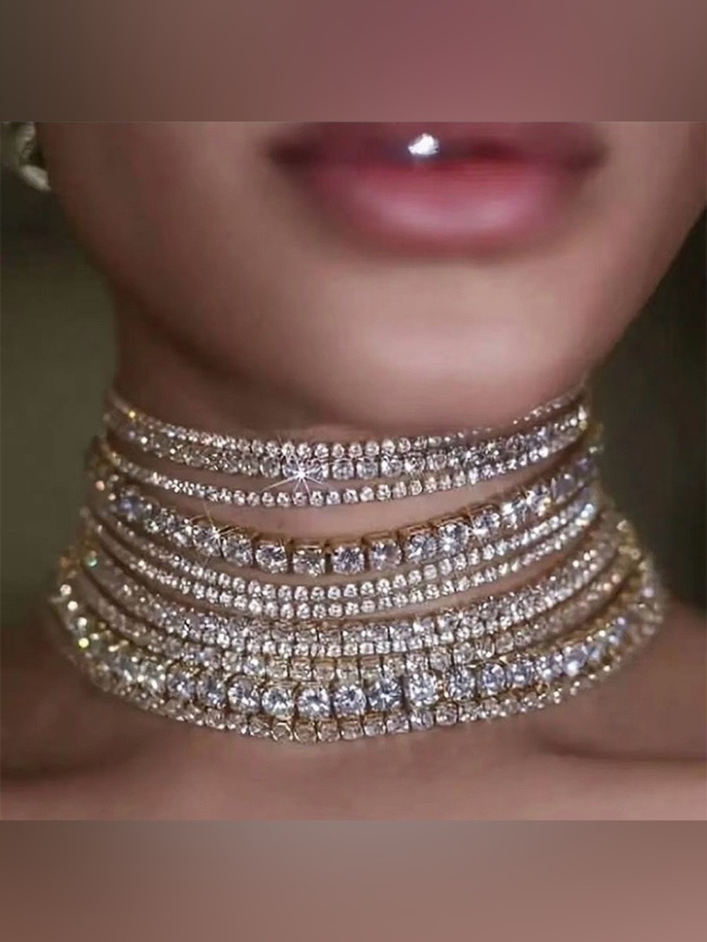 Luxury Silver Crystal Statement Choker Necklace